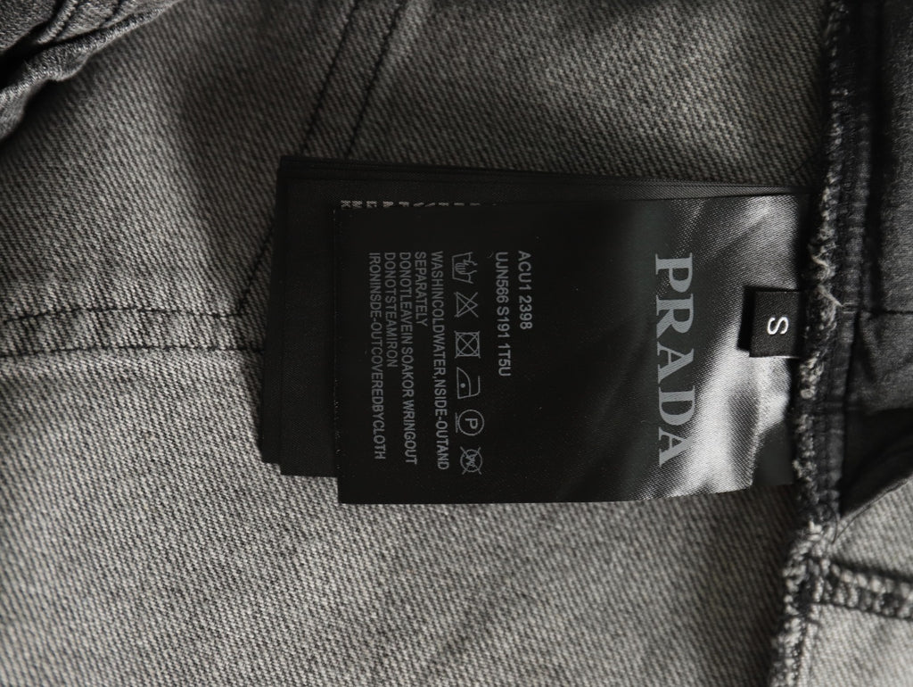 Prada Triangle Logo Washed Denim-Panel Black Zip Jacket