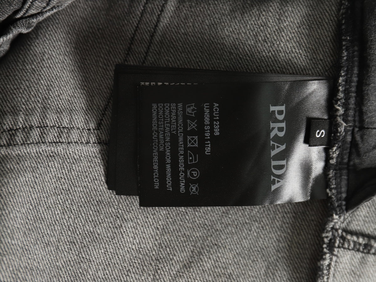 Prada Triangle Logo Washed Denim-Panel Black Zip Jacket