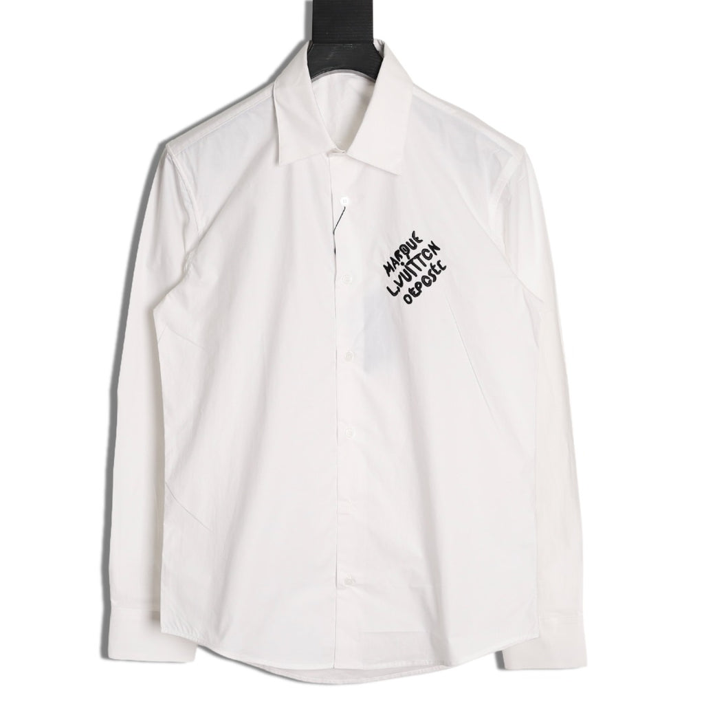 Louis Vuitton 25SS Embroidered Letter Logo White Long-Sleeve Shirt