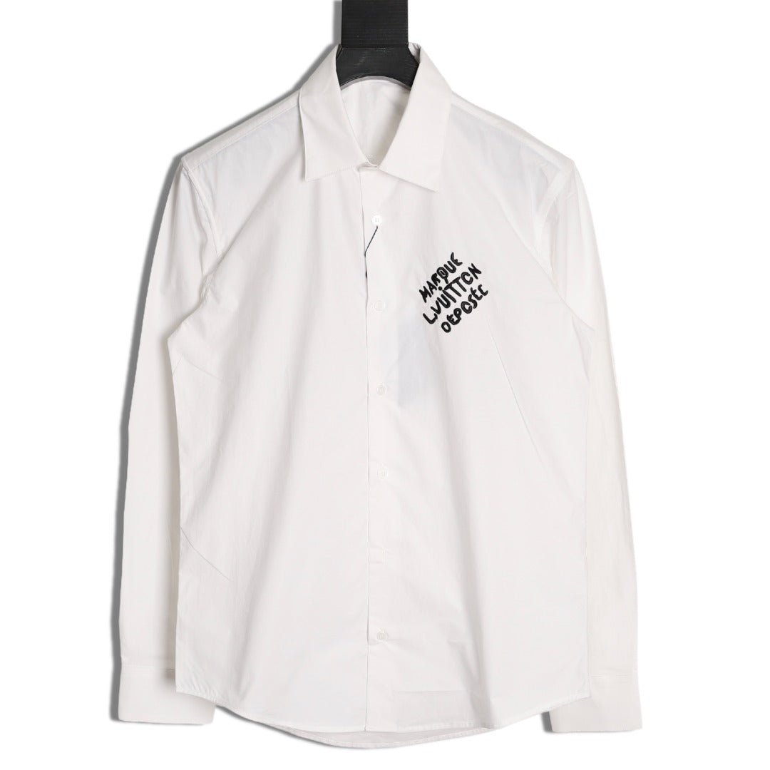 Louis Vuitton 25SS Embroidered Letter Logo White Long-Sleeve Shirt