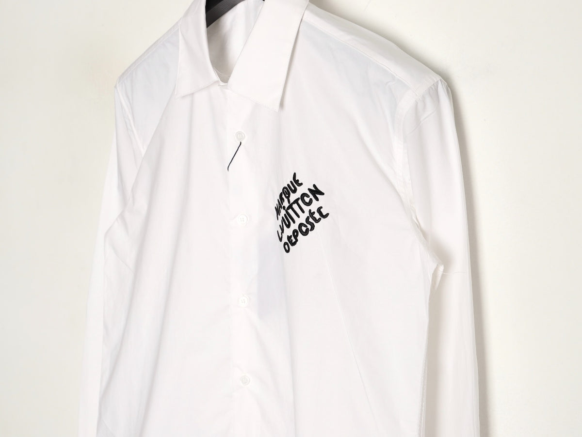 Louis Vuitton 25SS Embroidered Letter Logo White Long-Sleeve Shirt