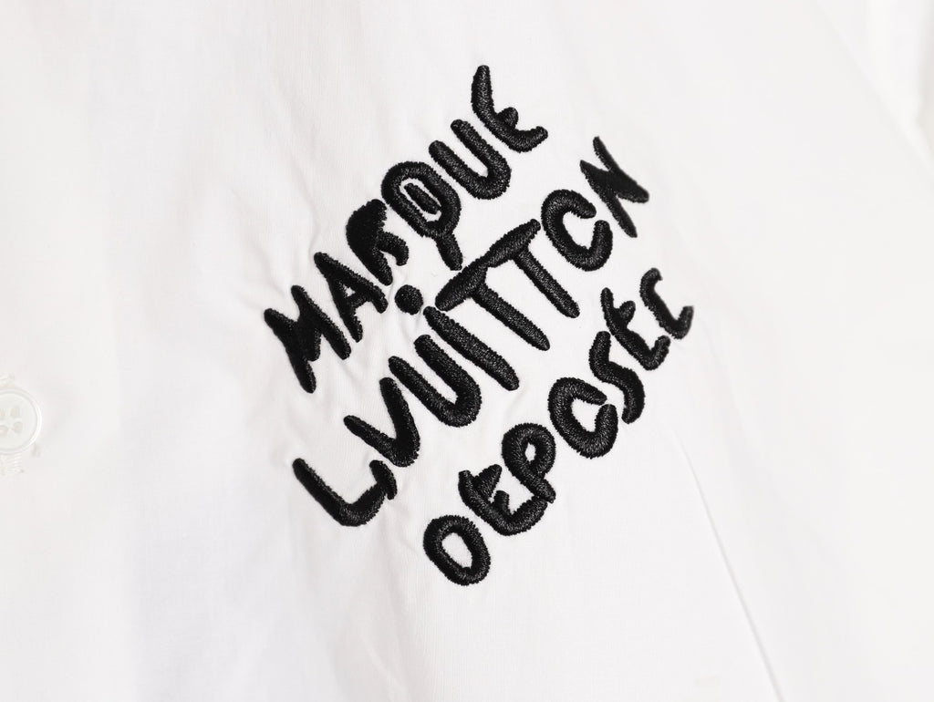 Louis Vuitton 25SS Embroidered Letter Logo White Long-Sleeve Shirt