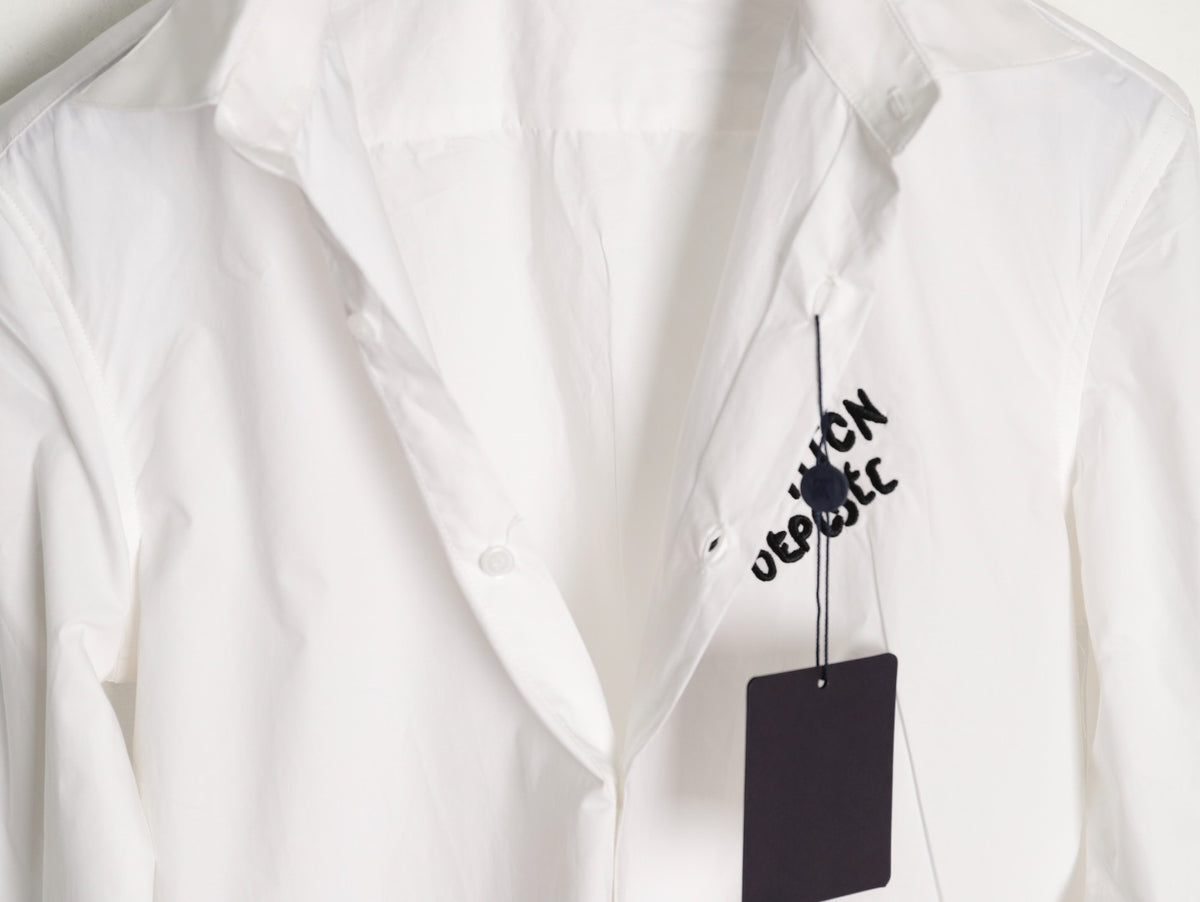 Louis Vuitton 25SS Embroidered Letter Logo White Long-Sleeve Shirt