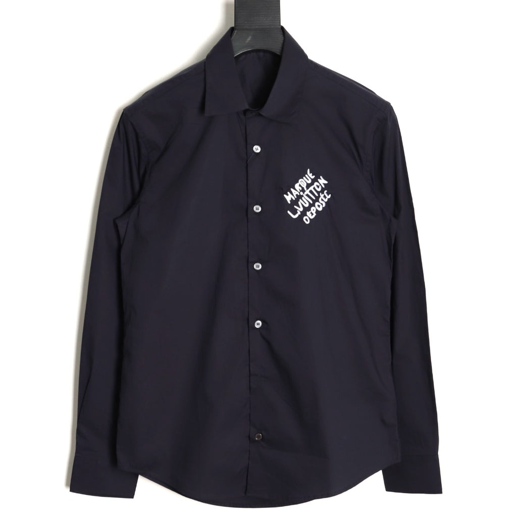 Louis Vuitton 25SS Embroidered Letter Logo Black Long-Sleeve Shirt