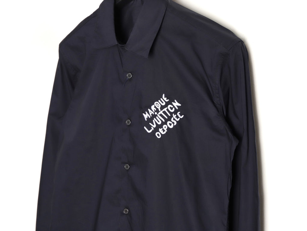 Louis Vuitton 25SS Embroidered Letter Logo Black Long-Sleeve Shirt