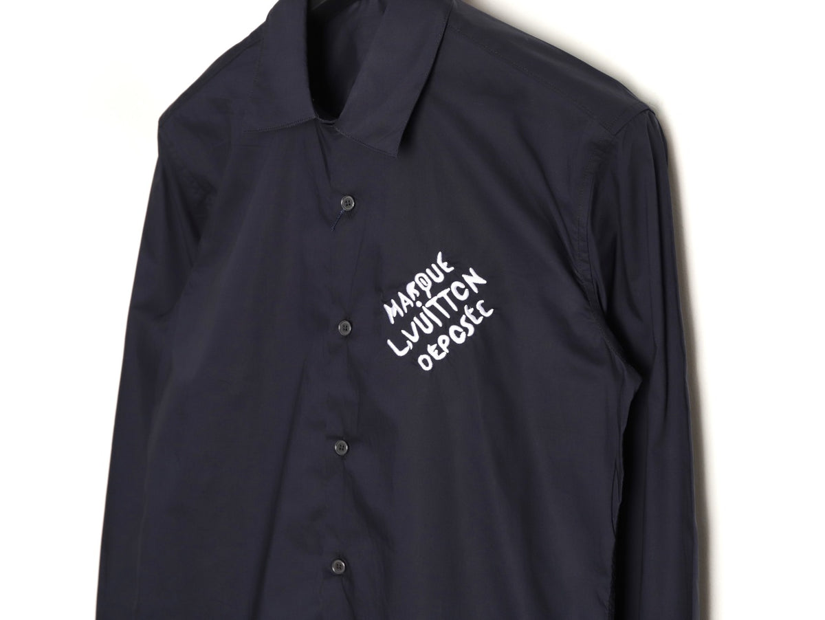Louis Vuitton 25SS Embroidered Letter Logo Black Long-Sleeve Shirt