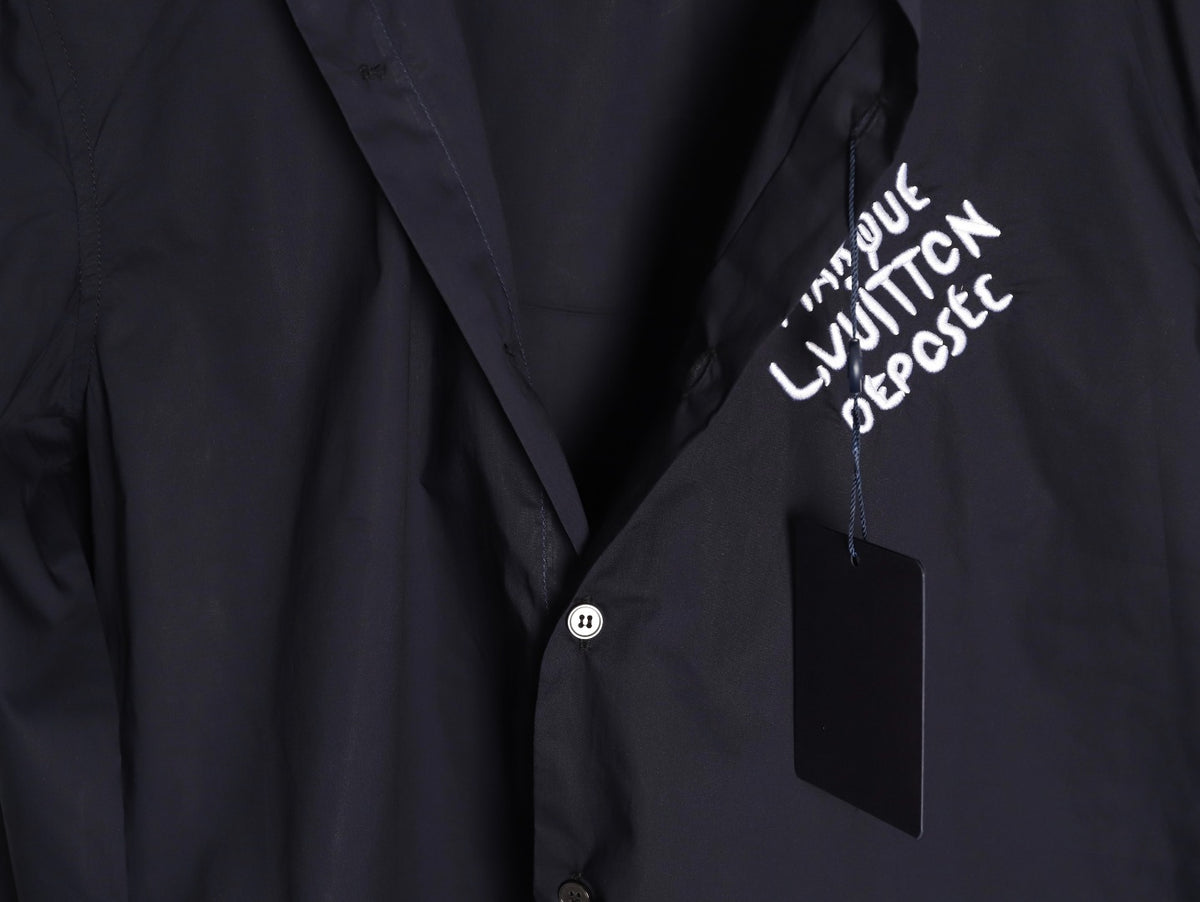 Louis Vuitton 25SS Embroidered Letter Logo Black Long-Sleeve Shirt