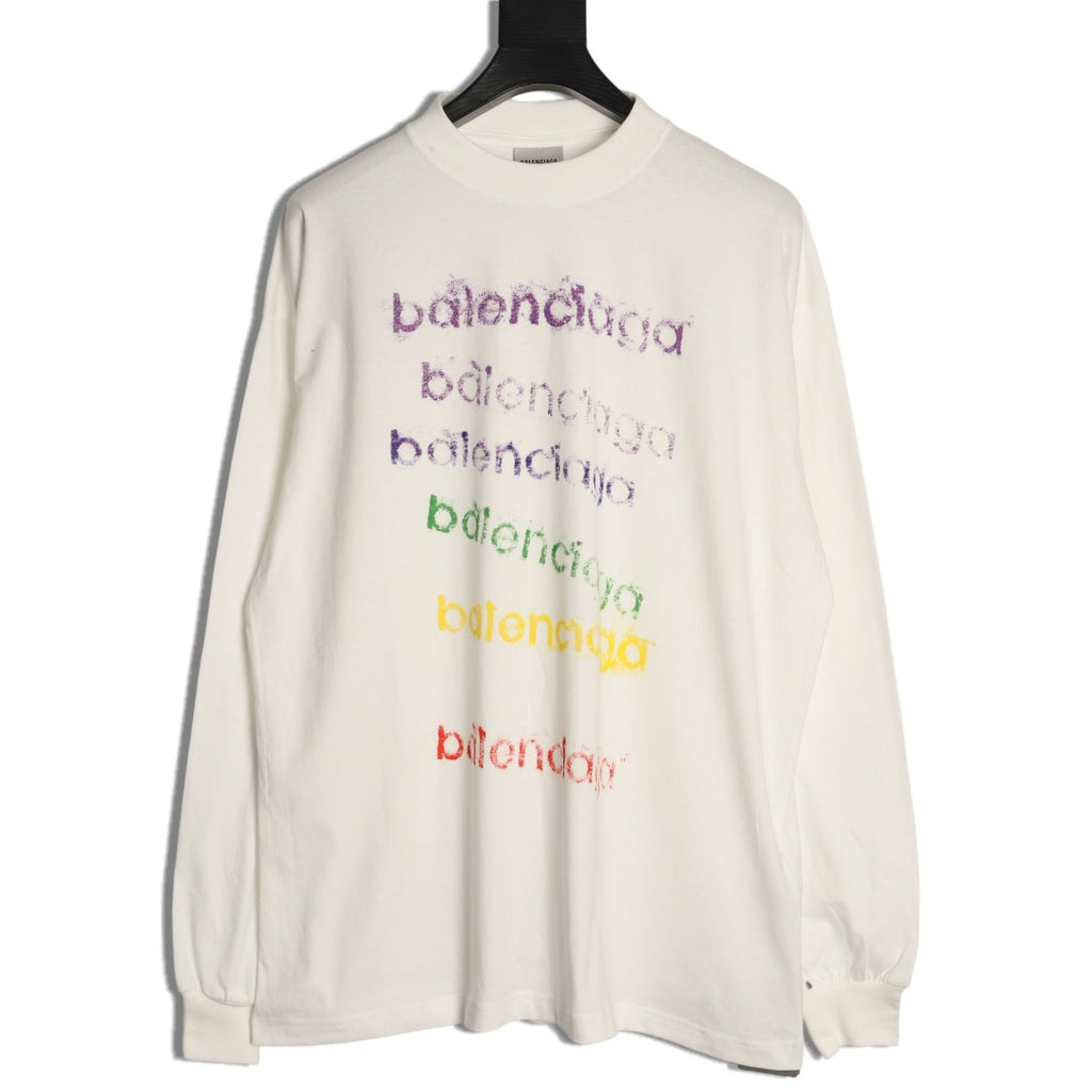 Balenciaga 26FW Rainbow Logo Print Long-Sleeve T-Shirt