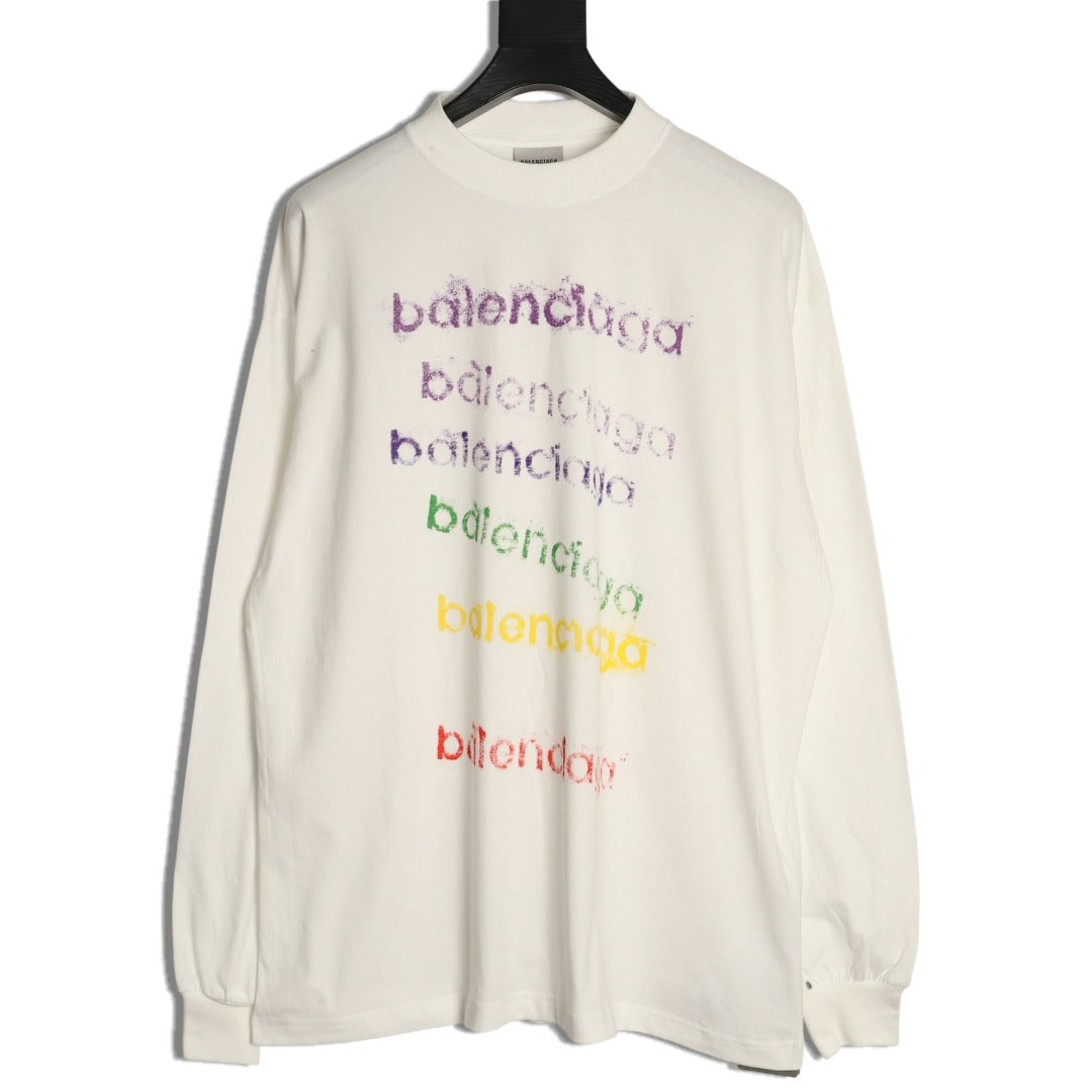 Balenciaga 26FW Rainbow Logo Print Long-Sleeve T-Shirt