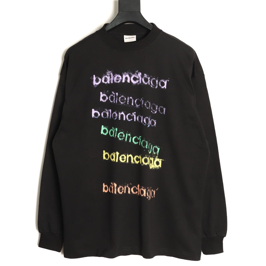 Balenciaga 26FW Black Rainbow Logo Print Long-Sleeve T-Shirt