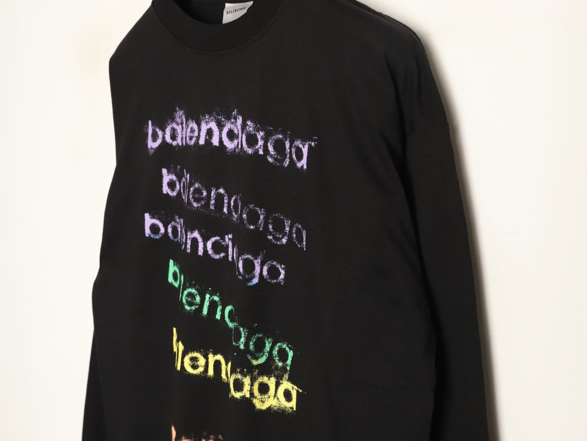 Balenciaga 26FW Black Rainbow Logo Print Long-Sleeve T-Shirt