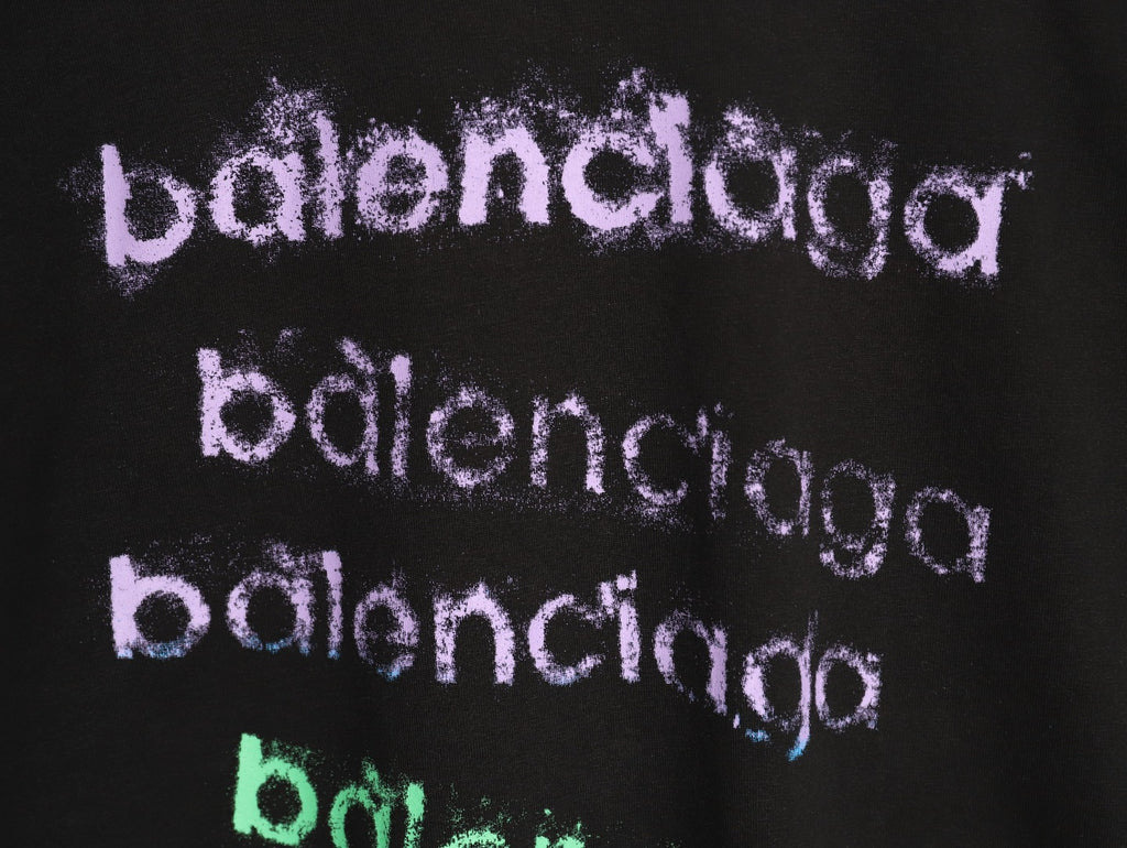 Balenciaga 26FW Black Rainbow Logo Print Long-Sleeve T-Shirt