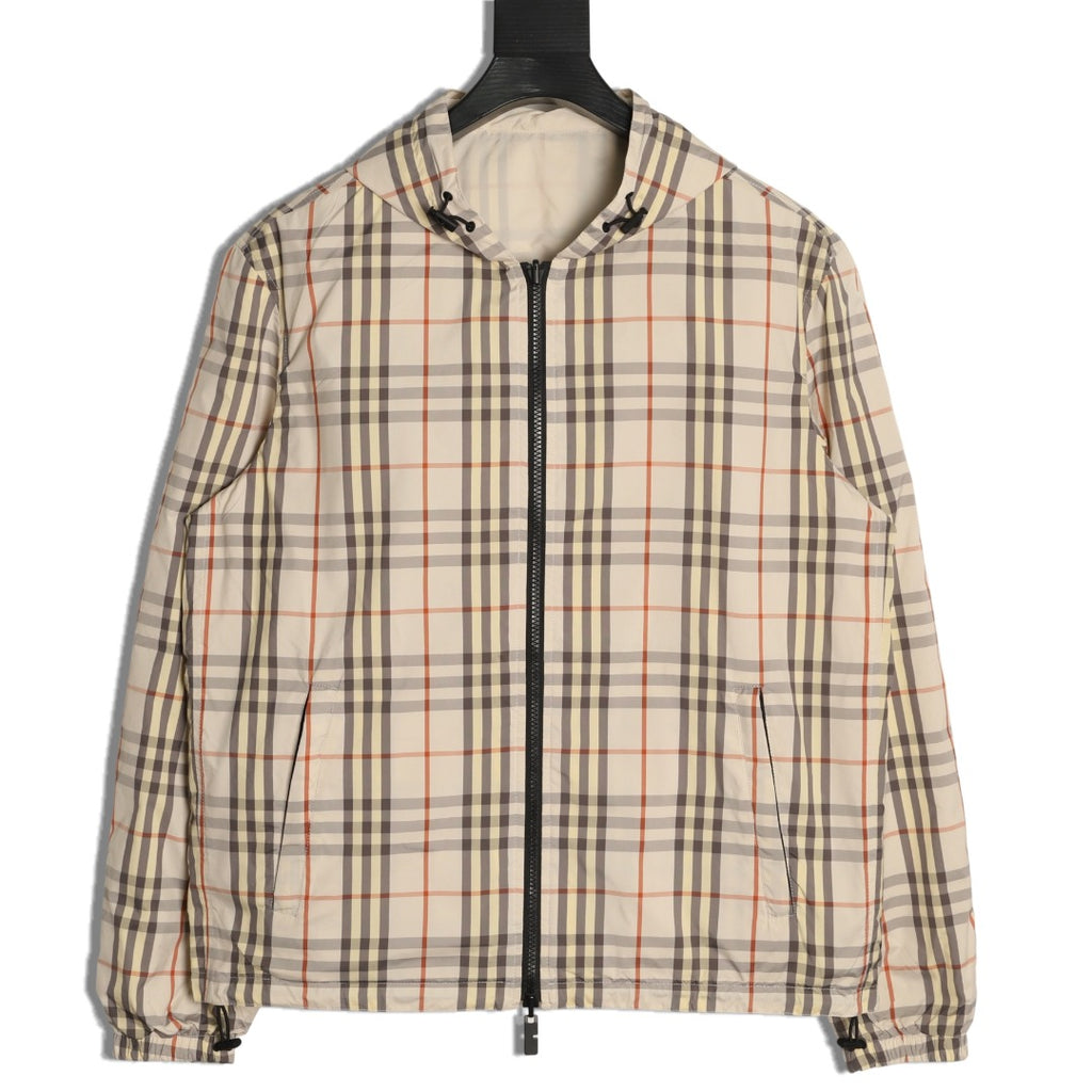 Burberry BBR Beige Check Reversible Hooded Jacket