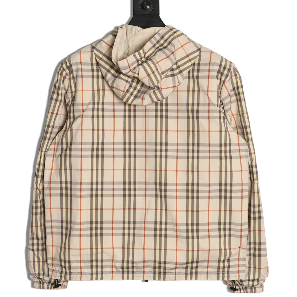 Burberry BBR Beige Check Reversible Hooded Jacket