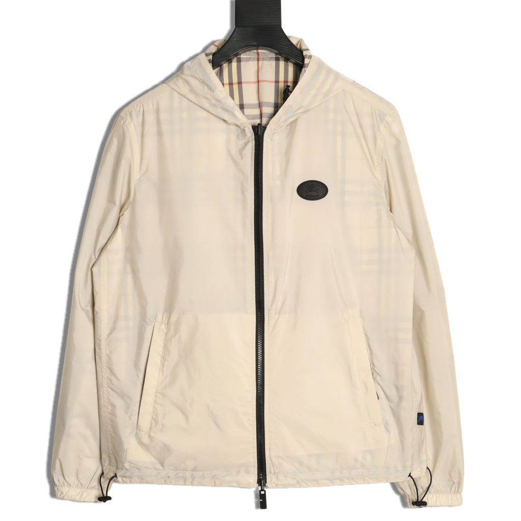 Burberry BBR Beige Check Reversible Hooded Jacket