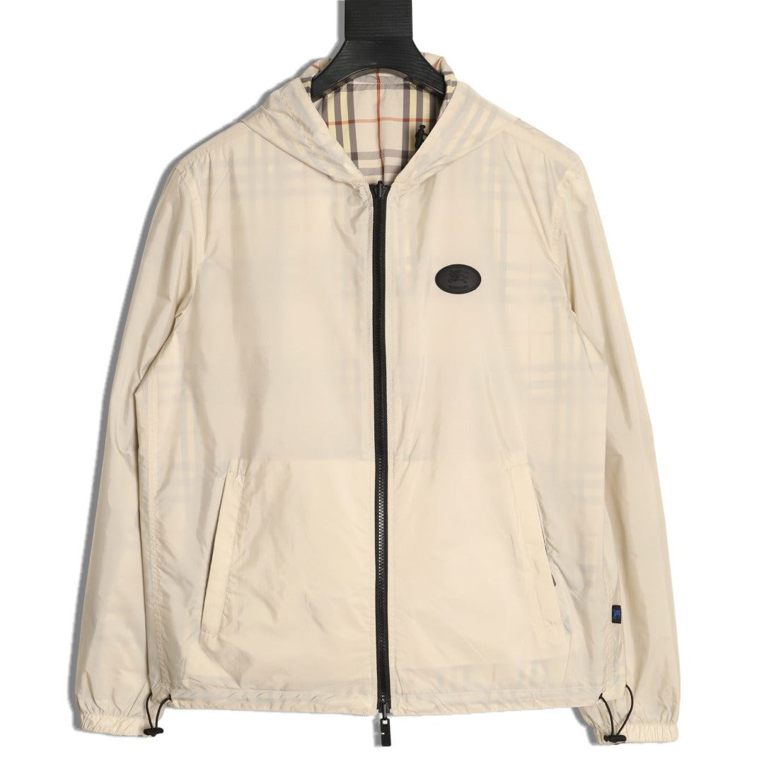 Burberry BBR Beige Check Reversible Hooded Jacket