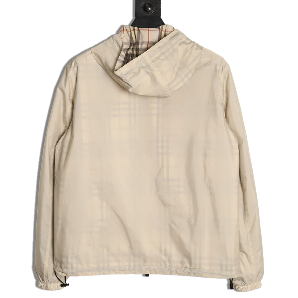 Burberry BBR Beige Check Reversible Hooded Jacket