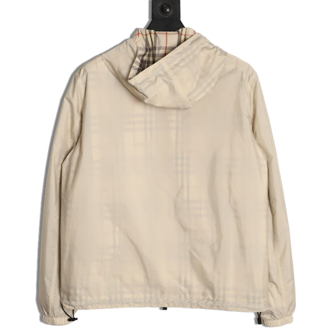 Burberry BBR Beige Check Reversible Hooded Jacket