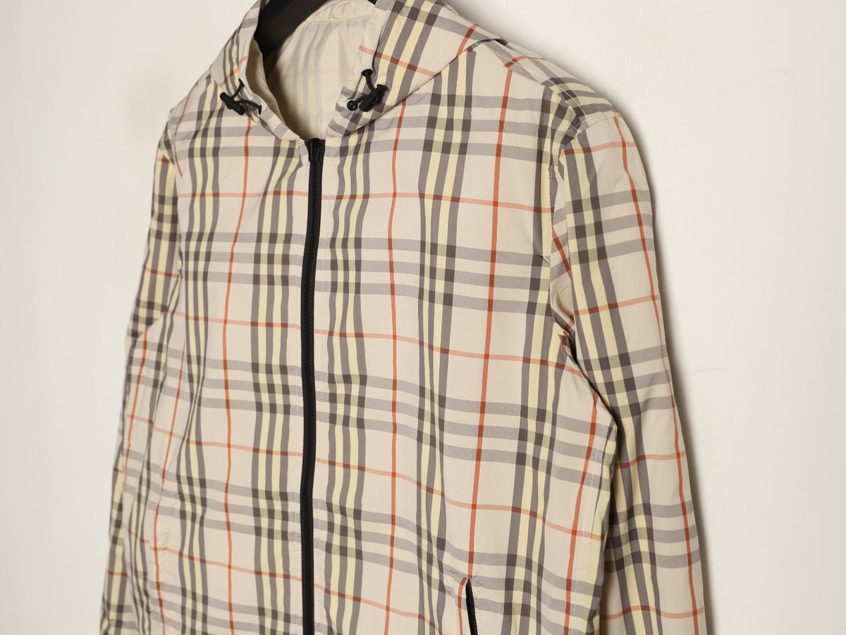 Burberry BBR Beige Check Reversible Hooded Jacket