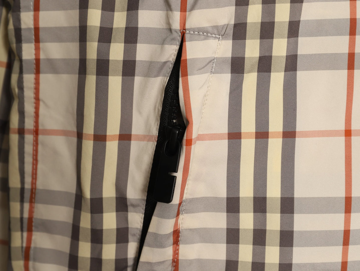 Burberry BBR Beige Check Reversible Hooded Jacket