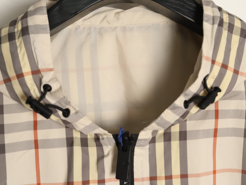 Burberry BBR Beige Check Reversible Hooded Jacket