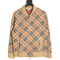 Burberry BBR Beige Large Diamond-Check Blend Zip Cardigan Jacket