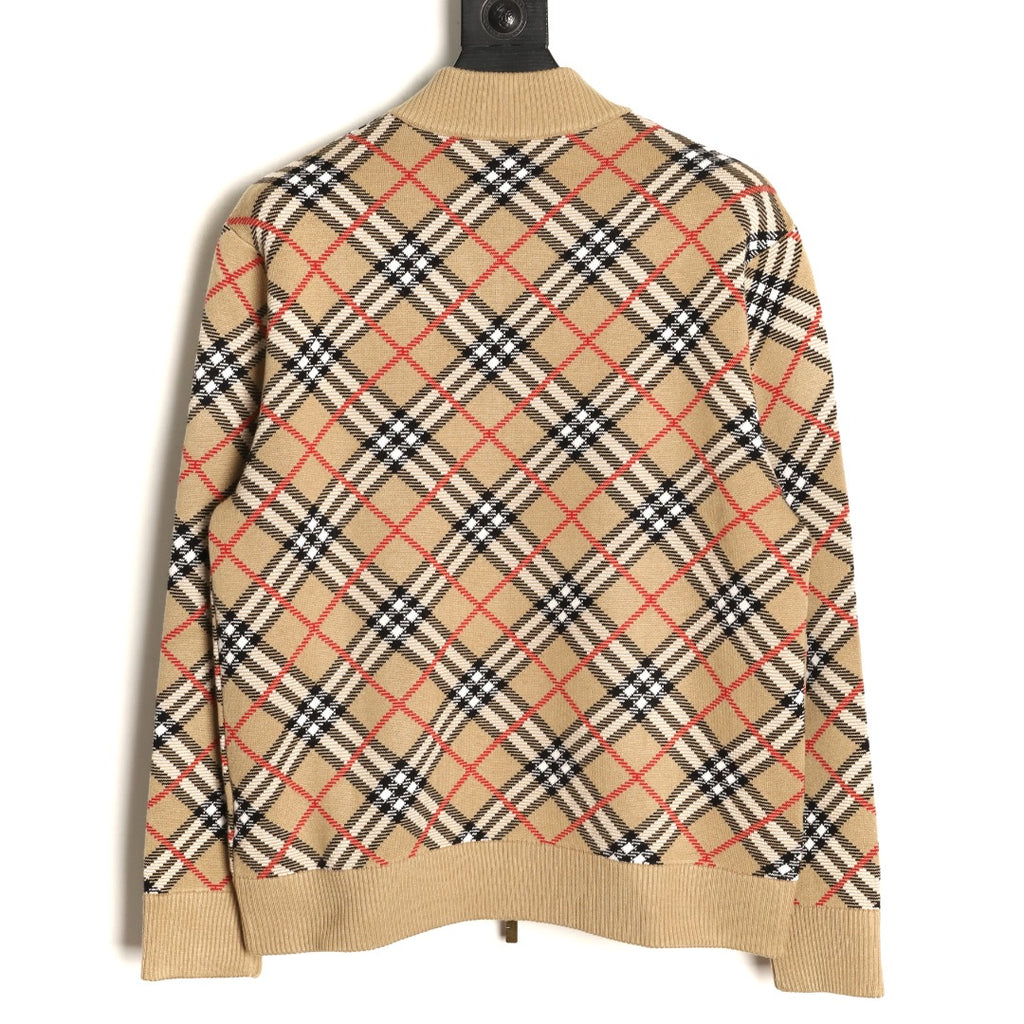 Burberry BBR Beige Large Diamond-Check Blend Zip Cardigan Jacket