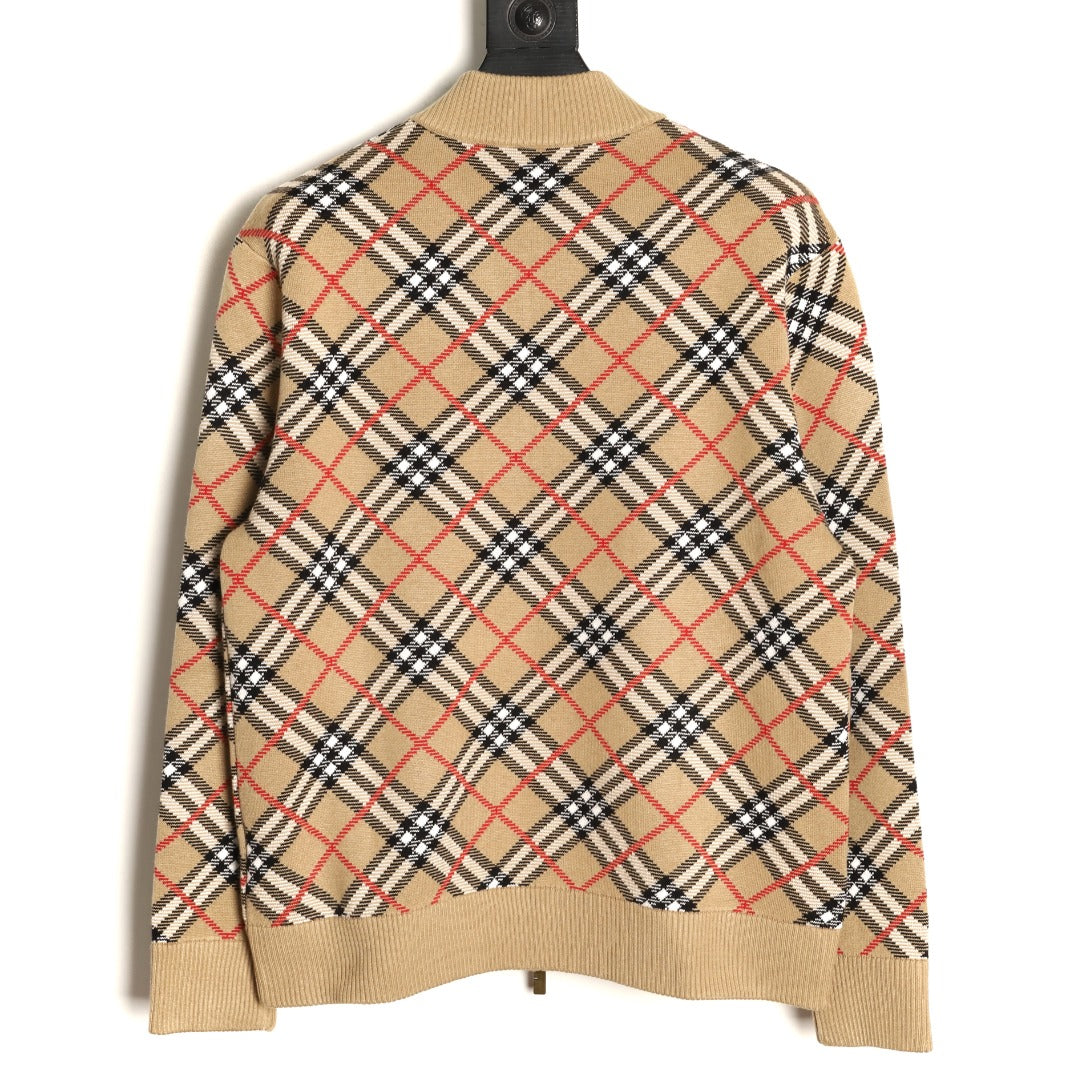 Burberry BBR Beige Large Diamond-Check Blend Zip Cardigan Jacket