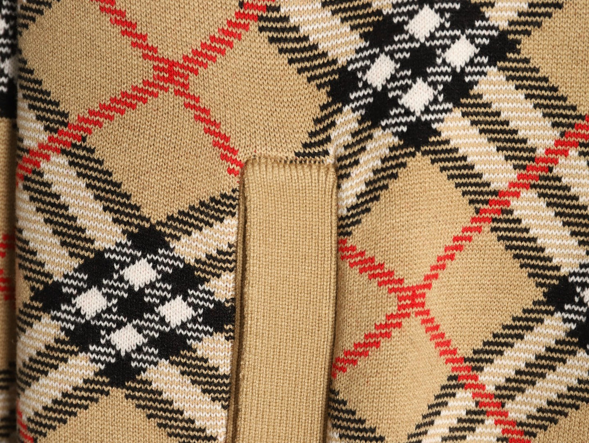 Burberry BBR Beige Large Diamond-Check Blend Zip Cardigan Jacket