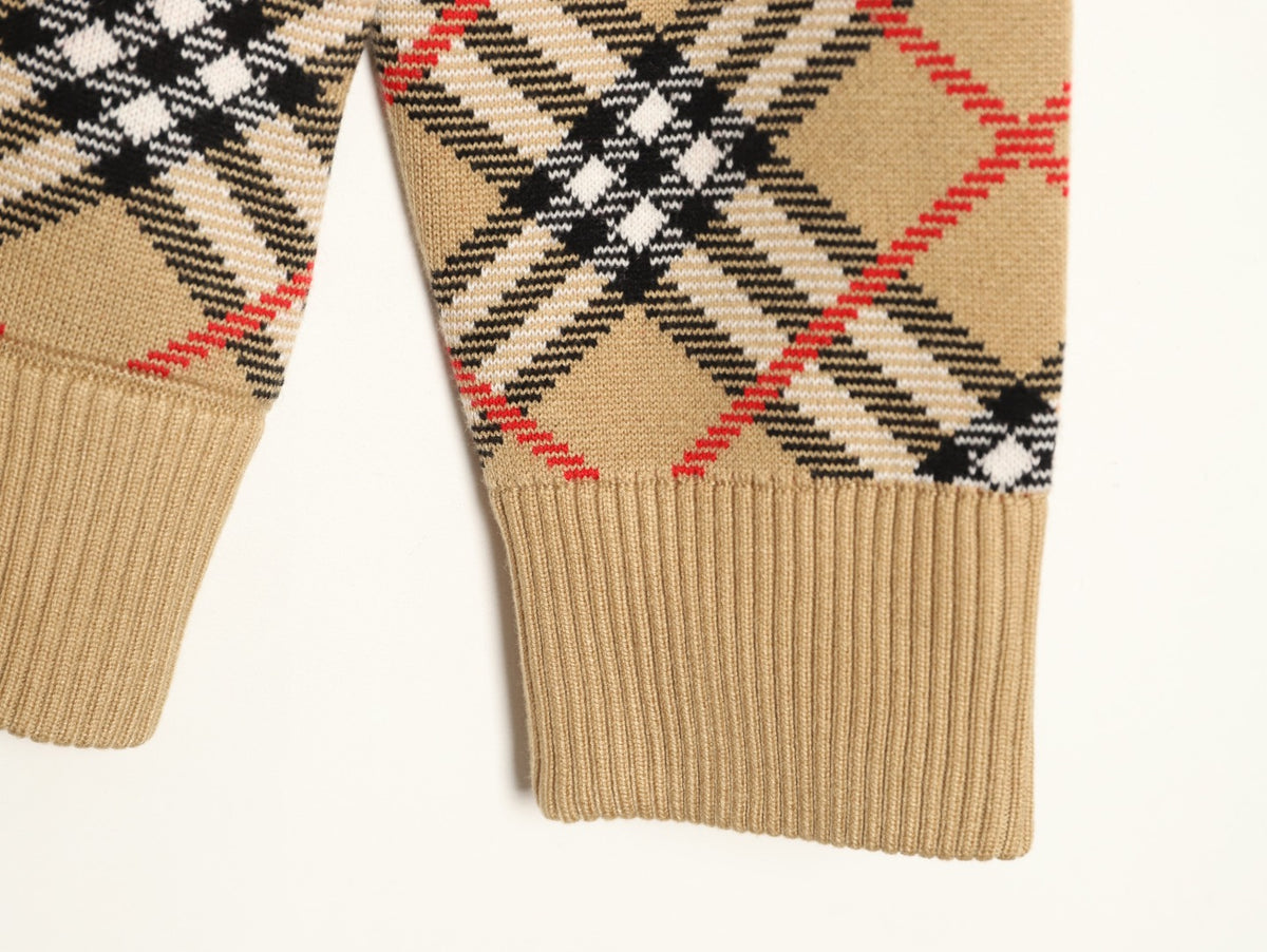 Burberry BBR Beige Large Diamond-Check Blend Zip Cardigan Jacket