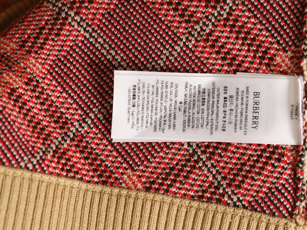 Burberry BBR Beige Large Diamond-Check Blend Zip Cardigan Jacket