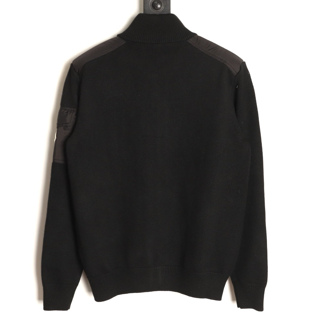 Moncler MC Patchwork Sleeve-Pocket Nylon Zip Knit Cardigan Jacket