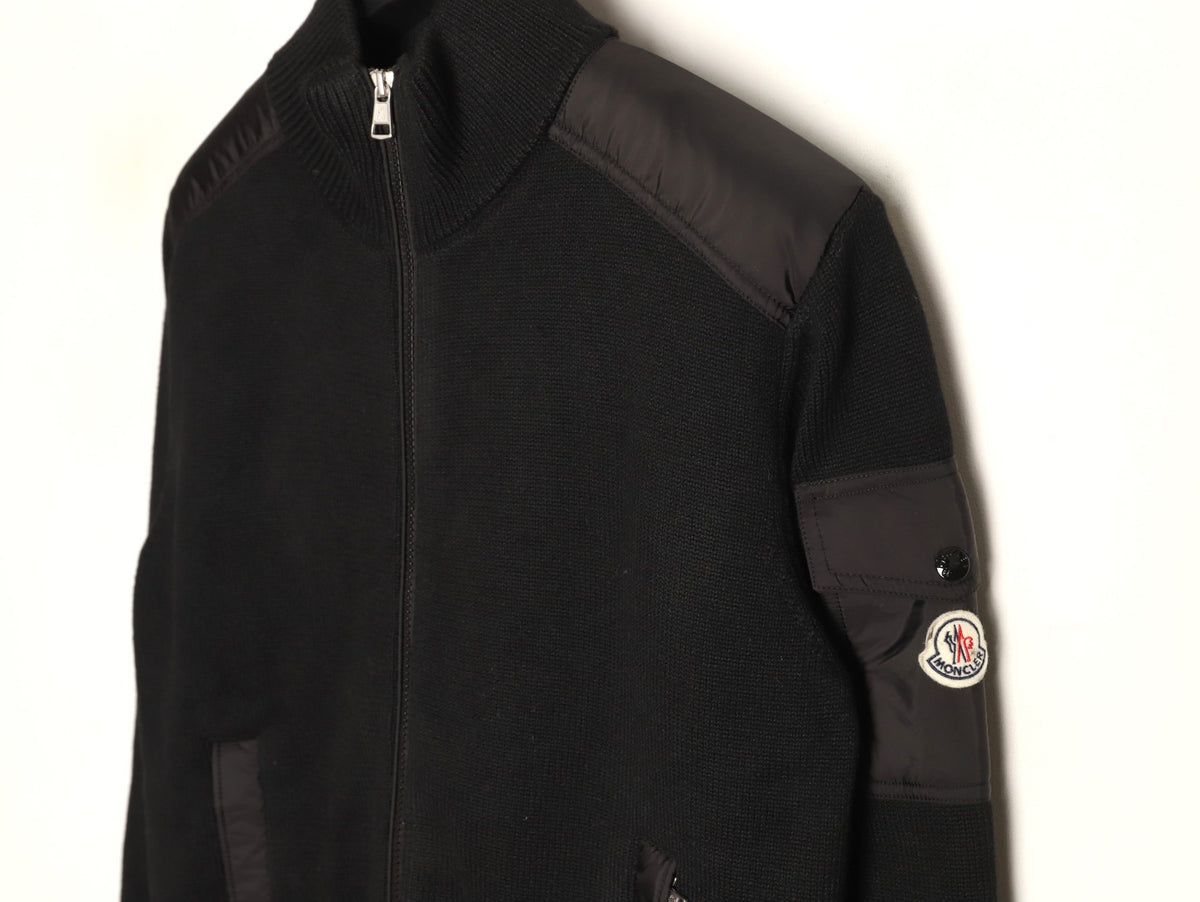 Moncler MC Patchwork Sleeve-Pocket Nylon Zip Knit Cardigan Jacket