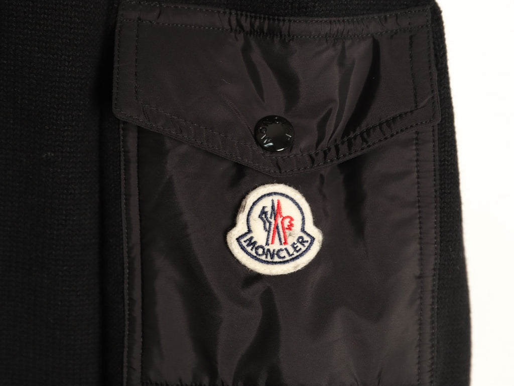 Moncler MC Patchwork Sleeve-Pocket Nylon Zip Knit Cardigan Jacket