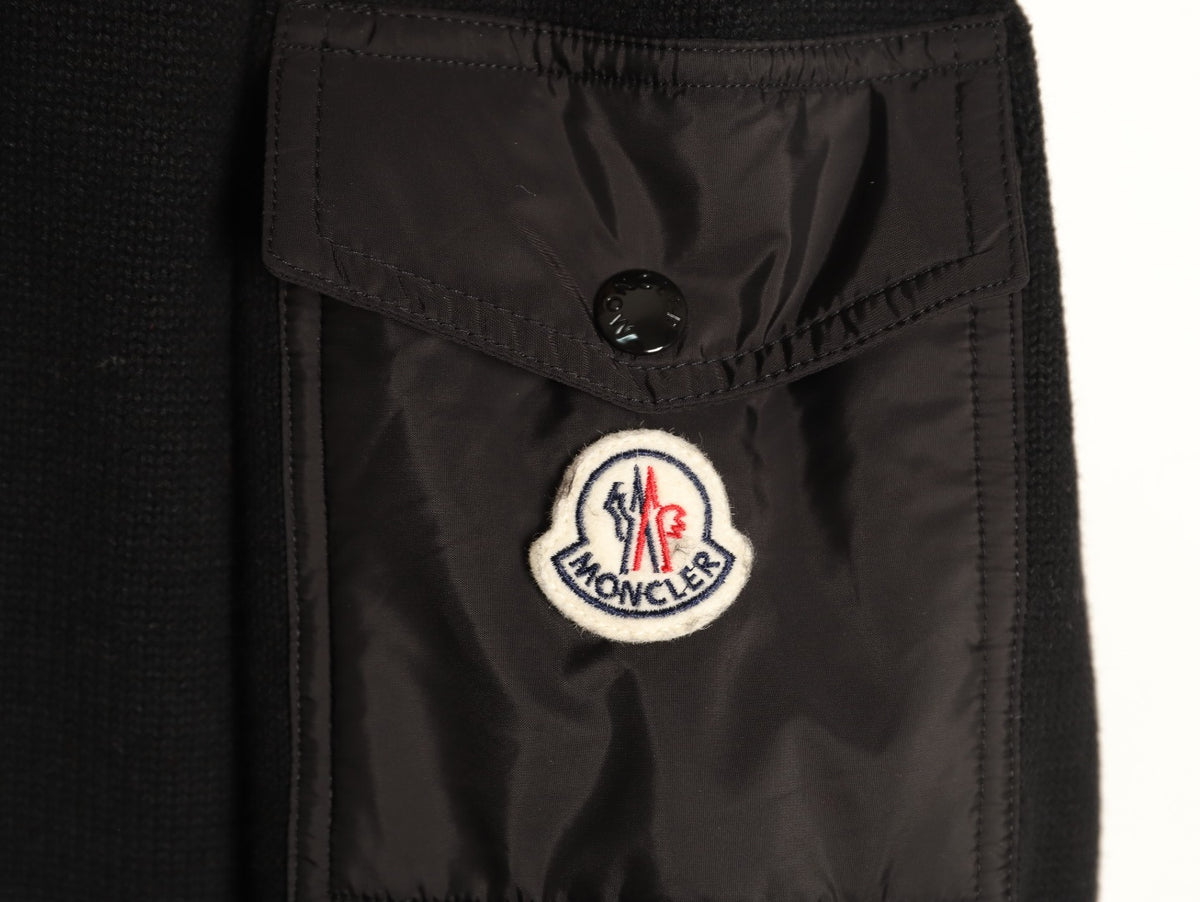 Moncler MC Patchwork Sleeve-Pocket Nylon Zip Knit Cardigan Jacket