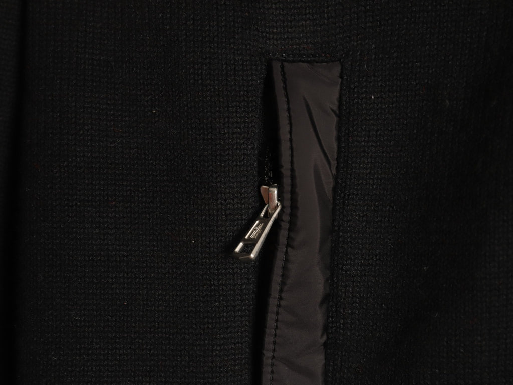 Moncler MC Patchwork Sleeve-Pocket Nylon Zip Knit Cardigan Jacket
