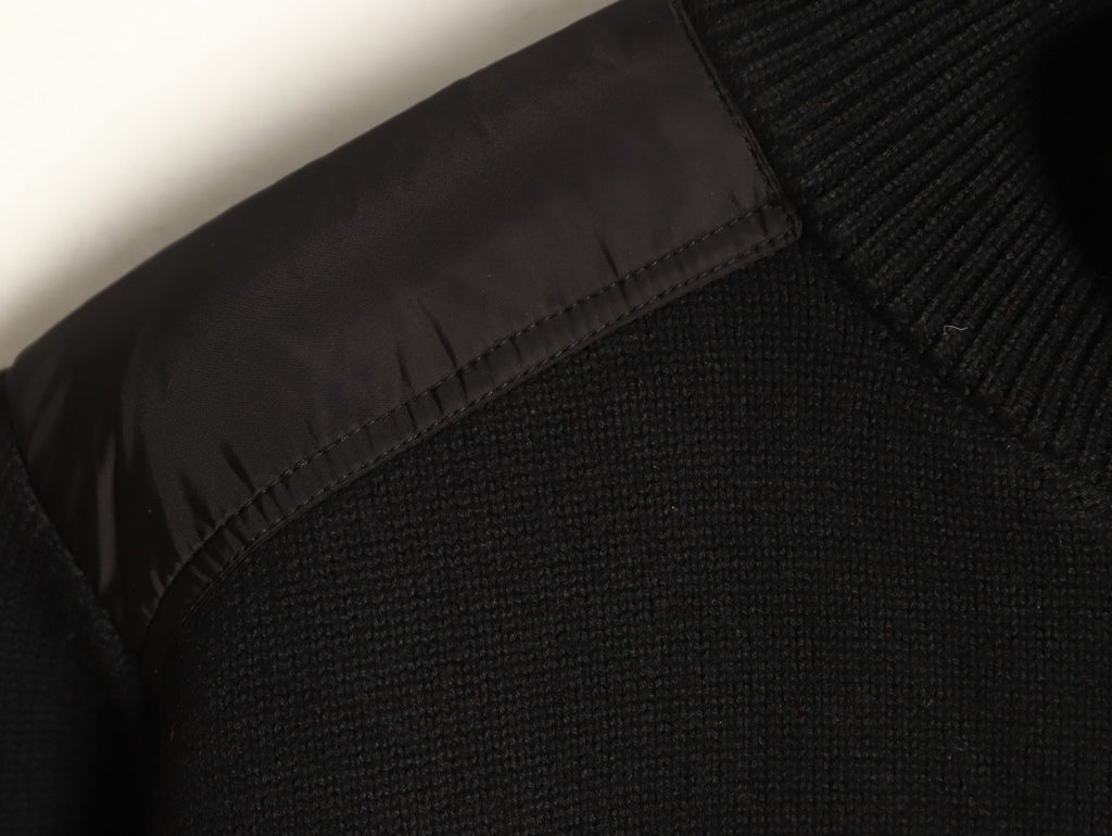 Moncler MC Patchwork Sleeve-Pocket Nylon Zip Knit Cardigan Jacket