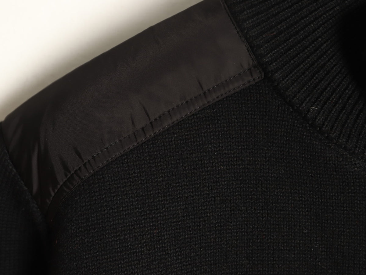 Moncler MC Patchwork Sleeve-Pocket Nylon Zip Knit Cardigan Jacket