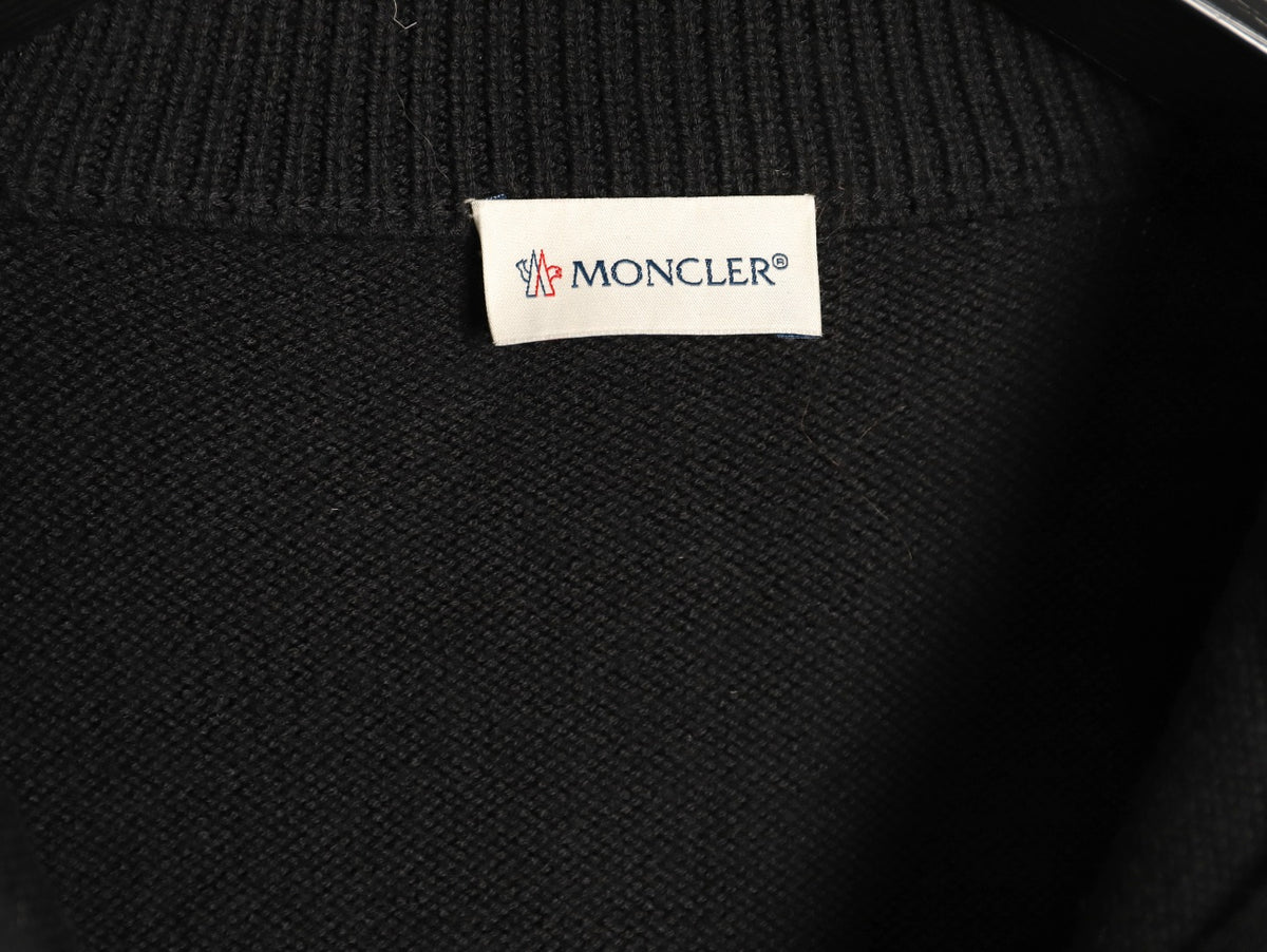 Moncler MC Patchwork Sleeve-Pocket Nylon Zip Knit Cardigan Jacket