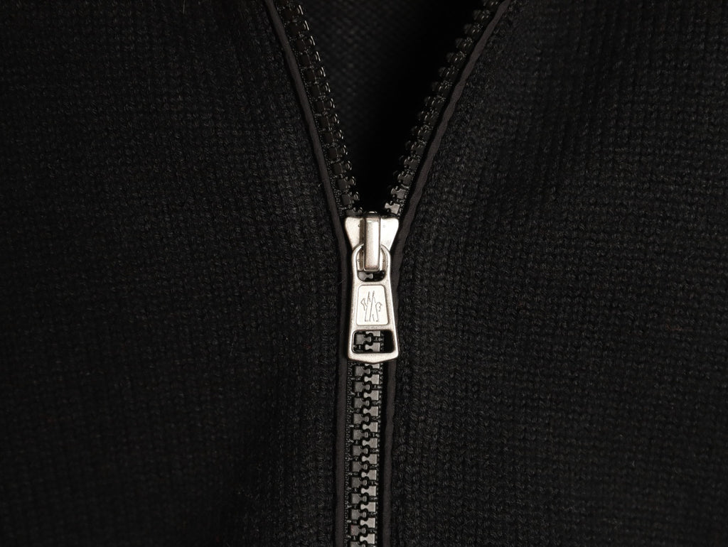 Moncler MC Patchwork Sleeve-Pocket Nylon Zip Knit Cardigan Jacket