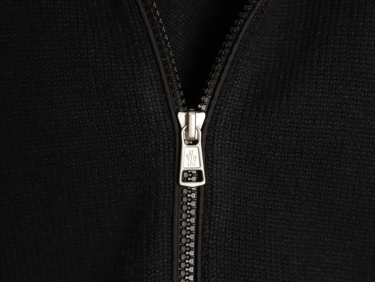 Moncler MC Patchwork Sleeve-Pocket Nylon Zip Knit Cardigan Jacket