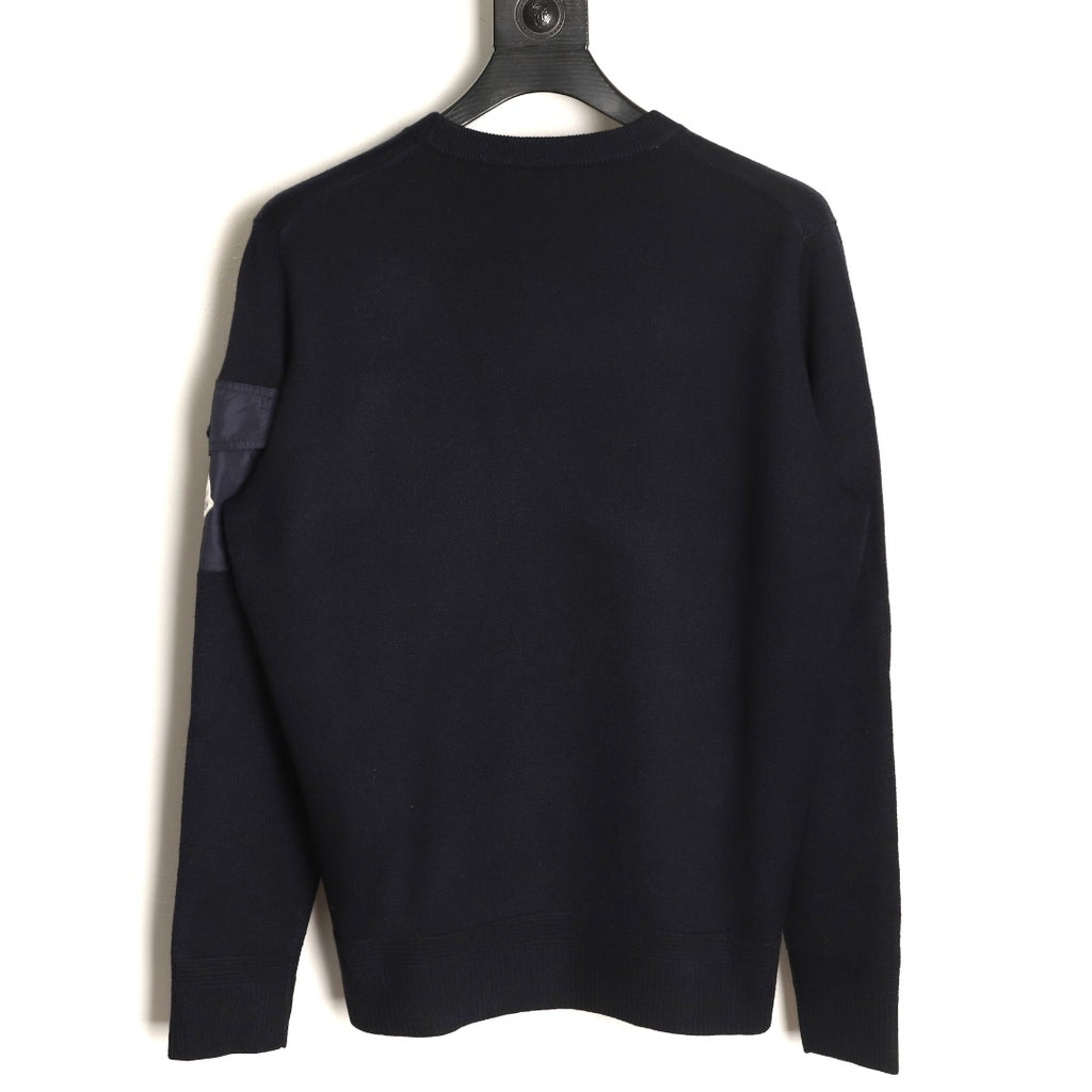 Moncler MC Black Two-Tone Sleeve-Pocket Crewneck Sweater