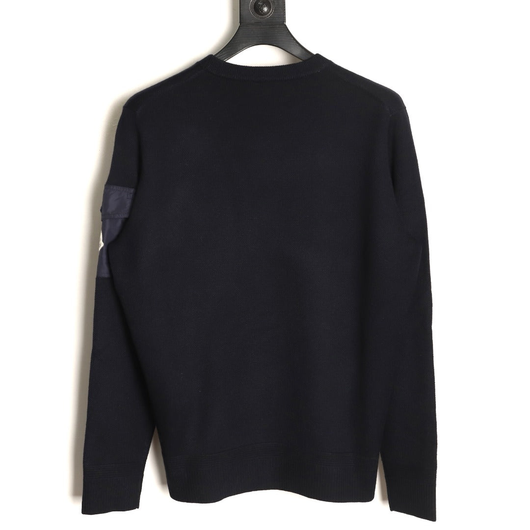 Moncler MC Black Two-Tone Sleeve-Pocket Crewneck Sweater