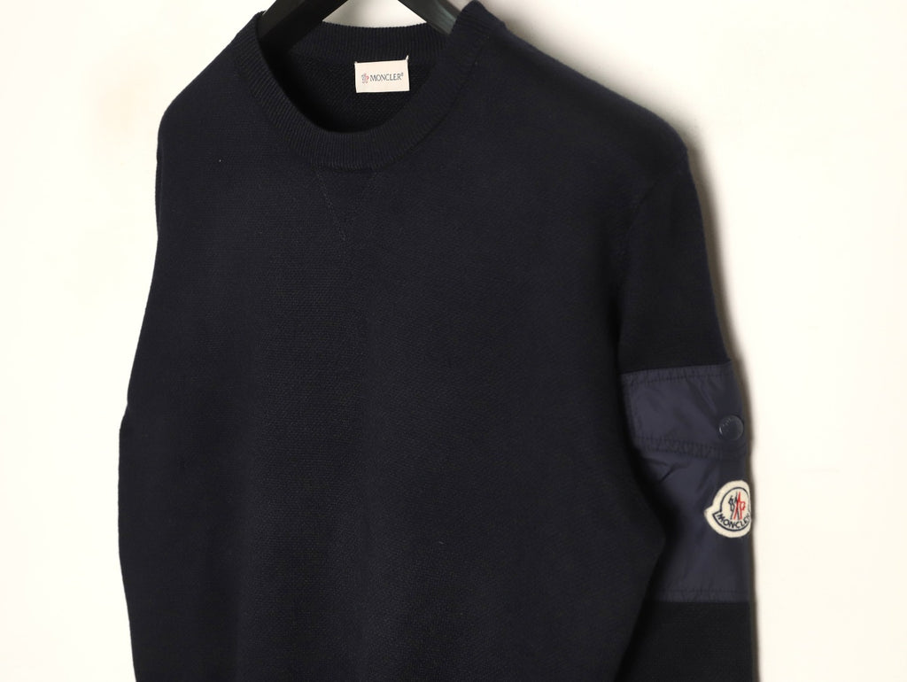 Moncler MC Black Two-Tone Sleeve-Pocket Crewneck Sweater