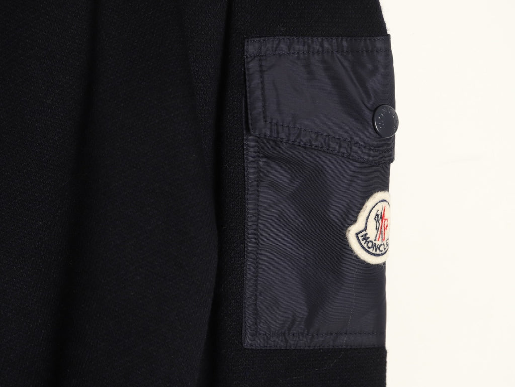 Moncler MC Black Two-Tone Sleeve-Pocket Crewneck Sweater