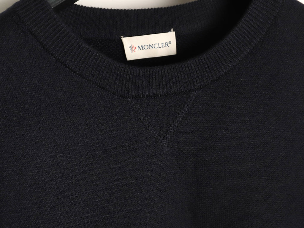 Moncler MC Black Two-Tone Sleeve-Pocket Crewneck Sweater