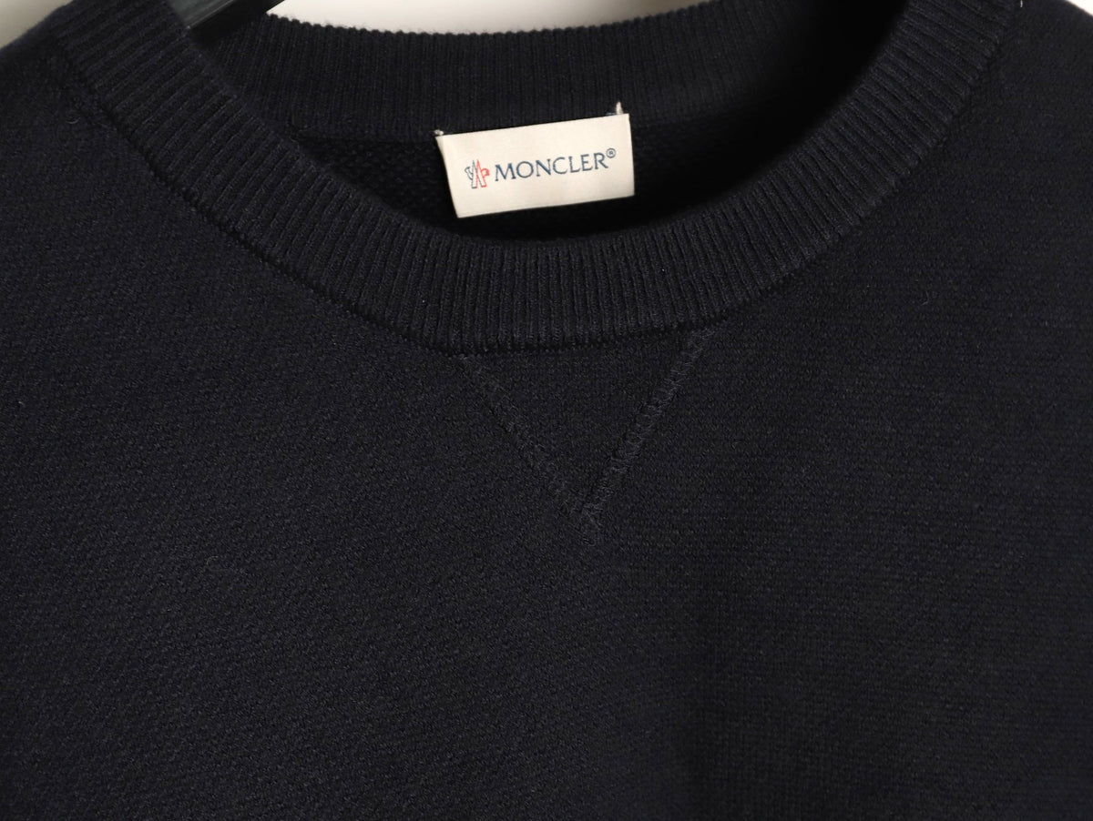 Moncler MC Black Two-Tone Sleeve-Pocket Crewneck Sweater