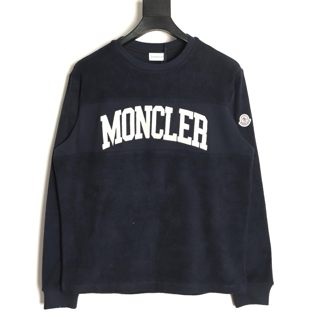 Moncler MC Black Terry Flocked-Logo Long-Sleeve T-Shirt