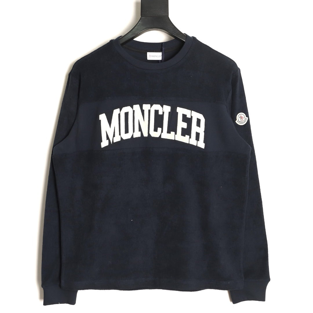 Moncler MC Black Terry Flocked-Logo Long-Sleeve T-Shirt