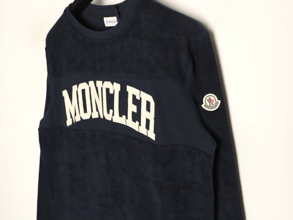 Moncler MC Black Terry Flocked-Logo Long-Sleeve T-Shirt
